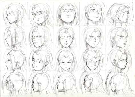 Turned Head Drawing Reference, Slightly Turned Head Drawing, Hair Angle Reference, Hair Different Angles Drawing, Head Turn Drawing Reference, Turning Head Drawing, Turned Face Drawing, Turned Head Drawing, Hair From Different Angles Drawing