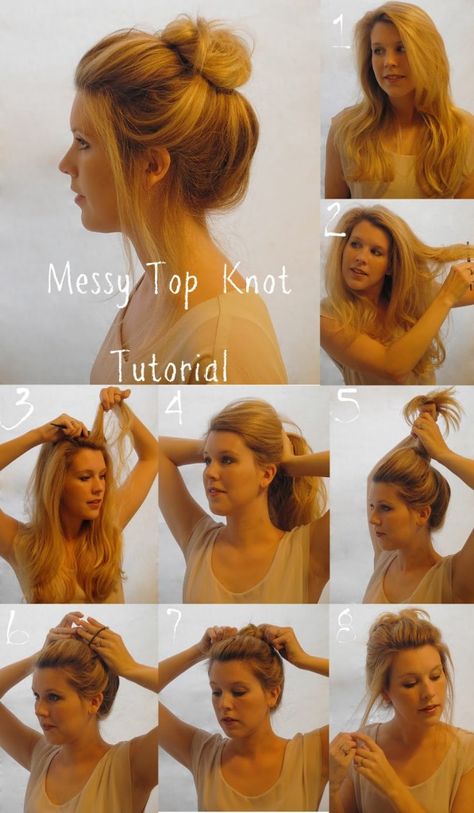 16 Ultra-easy Hairstyle Tutorials for Your Daily Occasions - Pretty Designs Messy Top Knot, Lazy Girl Hairstyles, Bun Tutorials, Top Bun, Hair Bun Tutorial, Messy Bun Hairstyles, Hair Tutorials Easy, Hair Envy, Top Knot