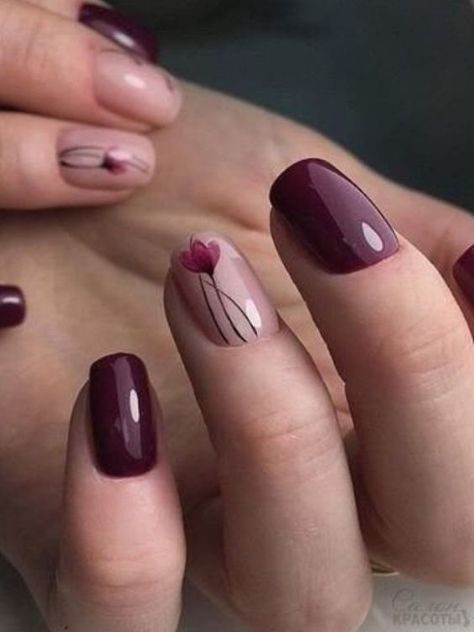 Hot Nail Designs, Unghie Sfumate, Nails Yellow, Stylish Nails Designs, Floral Nail Art, Burgundy Nails, Super Nails, Nails Polish, Trendy Nail Design