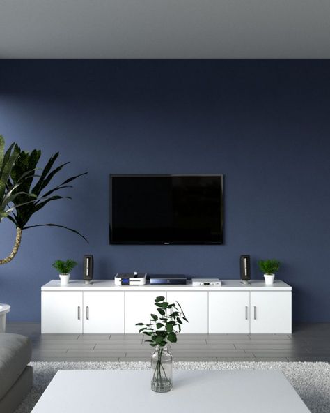 Wallpaper Living Room Accent Wall, Wall Behind Tv, Grey Accent Wall, Blue Accent Walls, Living Room Wall Color, Farmhouse Style Living Room, Room Wall Colors, Living Tv, Salon Suites