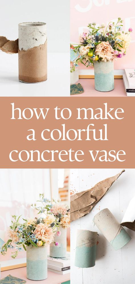 making colorful concrete vase for flowers, with a mailing tube Concrete Vase Diy, How To Color Concrete, Concrete Vase, Color Concrete, Colored Concrete, Vase Diy, Concrete Vases, Concrete Color, Tall Vase