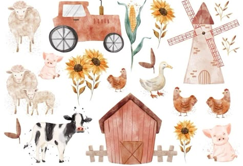 Watercolour Farm Animals, Beatrix Potter Illustrations, Farm Nursery, Farm Birthday, Farm Theme, Nursery Design, 2nd Birthday Parties, Animal Illustration, Farm Animals