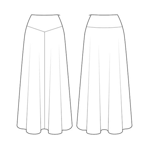 Pleats Technical Drawing, Long Skirt Technical Drawing, Technical Drawing Skirt, Skirt Technical Drawing, Fashion Technical Drawing, Outfit Ideas Drawing, Long Flared Skirt, Tree Drawings Pencil, Flat Drawings