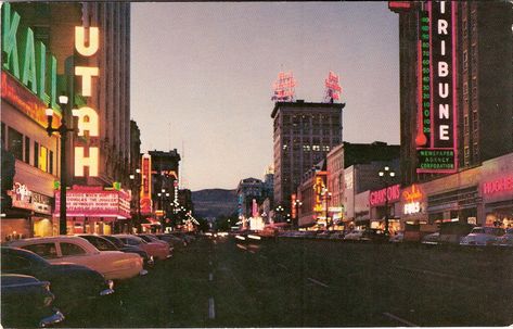 Street At Night, Temple Square, Air Balloon Rides, All I Ever Wanted, Old Ads, Salt Lake City Utah, Street Signs, City Aesthetic, Vintage Postcard