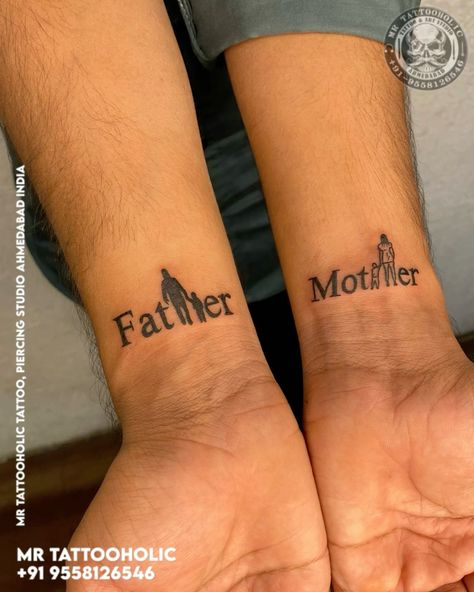 Mother Father Tattoo Design, Father Mother Tattoo, Mother And Father Tattoos, Father Tattoo Ideas For Daughter, Mum And Dad Tattoos, Dark Disney Tattoo, Geometric Wallpaper Iphone, Tattoo Mom, Father Daughter Tattoos