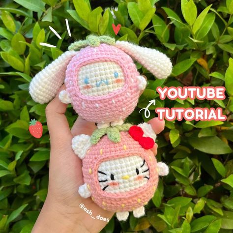 YouTube tutorial for these super cute Sanrio has been uploaded on my channel. ⋆˙⟡♡✧ #crochet #amigurumi #crochettutorial #crocheter… | Instagram Strawberry Sanrio, Crochet Tutorial Step By Step, Sanrio Crochet, Hello Kitty Crochet, Cute Sanrio, Crochet Strawberry, Amigurumi Tutorial, Fun Crochet Projects, Diy Crochet Projects