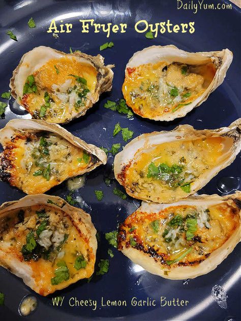 Air Fryer Oysters with Cheesy Lemon Garlic Butter - Daily Yum Airfry Oysters, Airfryer Oysters, Air Fry Oysters, Fried Oysters In Air Fryer, Air Fried Oysters, Oysters In Air Fryer, Air Fryer Oysters, Air Fryer Oyster Recipes, Artichoke Crab Dip