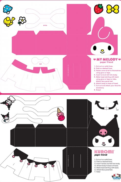 My Melody Paper Craft, Craft Hello Kitty, Hello Kitty Uno, Hello Kitty Keroppi, Coloring Paper, Paper Doll Printable Templates, Hello Kitty Printables, Hello Kitty Birthday Party, Paper Dolls Clothing