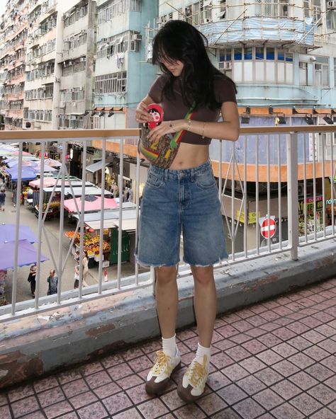 jorts and lil crop top!!! jorts and a lil crop top!! sambas and a vintage dior!! sambas and a vintage dior!! (omg someone pls get this reference) Vintage Dior, All The Colors, Dior, Crop Top, Spring Summer, Crop Tops, Color