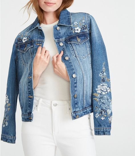 Driftwood X Bluebell Fleur Embroidered Point Collar Long Sleeve Denim Statement Jacket | Dillard's Denim Jacket Embroidery, Upcycled Denim Jacket, Embroidered Jean Jacket, Embellished Denim Jacket, Denim Embroidery, Painted Denim Jacket, Long Sleeve Denim Jacket, Statement Jacket, Embroidered Denim Jacket