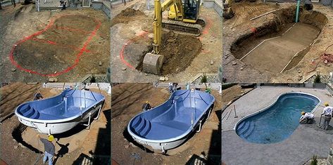 Timeline-For-Building-a-Fiberglass-Pool Fiberglass Pool Ideas, Prefab Pool, Fiberglass Pool Installation, Latham Pool, Automatic Pool Cover, Building A Swimming Pool, Fiberglass Pool, Fiberglass Swimming Pools, Vinyl Pool