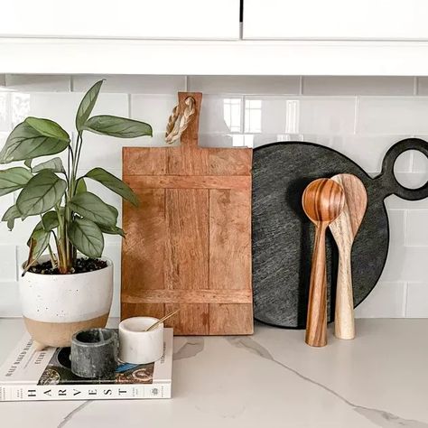 Archer Wood Board | Pepper + Vetiver Kitchen Counter Ideas, Counter Ideas, Wood Serving Bowl, Wood Cheese Board, Wood Serving Board, Kitchen Counter Decor, Island Decor, Wood Vase, Decorative Kitchen