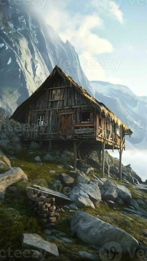 AI Generative Mountain hut on edge of mountain Vector Snowflake, Mountain Hut, Mountain Huts, On The Edge, The Edge, Vector Free, Photo And Video, Design