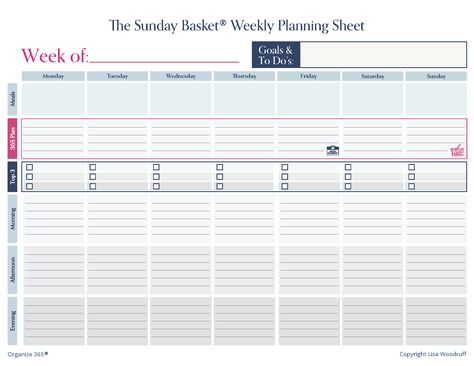 Sunday Basket, Basket Printable, Organize 365, Planning Sheet, Sunday Planning, Sunday Recipes, Daily Planners, Work Boxes, Time Blocking