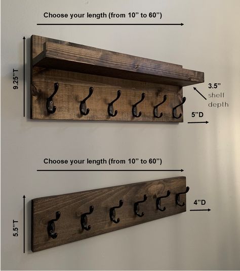 Jacket Holder Ideas Coat Racks, Hallway Key Holder, Wood Shelf With Hooks, Wall Mounted Coat Rack With Shelf, Diy Coat Rack Wall Entryway, Wall Coat Rack Ideas Entryway, Entryway Hook Ideas, Entryway Coat Rack Ideas, Entry Coat Hooks