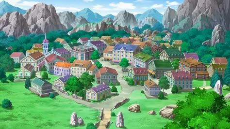 Pokemon Scenery, Sinnoh Pokemon, Pokemon Summer, Pokemon City, Anime Plants, Pokemon Locations, Raja Ram, Anime Houses, Kalos Region