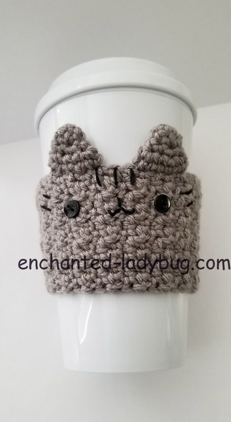 Free Crochet Pusheen Coffee Cup Cozy Pattern Crochet Pusheen, Coffee Cup Cozy Pattern, Cup Cozy Crochet Pattern, Mug Cover, Cup Cozy Pattern, Crochet Mug, Crochet Mug Cozy, Crochet Coffee Cozy, Crochet Cup Cozy