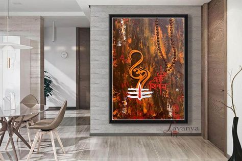 Shiva Painting On Canvas, Om Painting, Shiva Wall Art, Om Namah Shivaya Mantra, Wall Art Indian, Modern Indian Art, Indian Wall Art, Rudraksha Beads, Om Namah Shivay