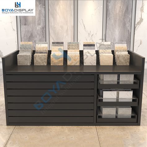 Material Cabinet, Stone Display Showroom, Sample Table Display, Tile Display Ideas, Tiles Showroom, Tiles Showroom Display Ideas Interior Design, Tiles Display Showroom Ideas, Display Rack, Stone Display