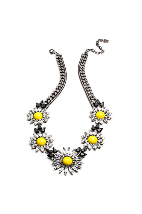 Dahlia Necklace, Dannijo Jewelry, Yellow Accessories, Daisy Necklace, Jewelry Fashion Trends, Jewelry Images, Palm Of Your Hand, Floral Necklace, Mellow Yellow