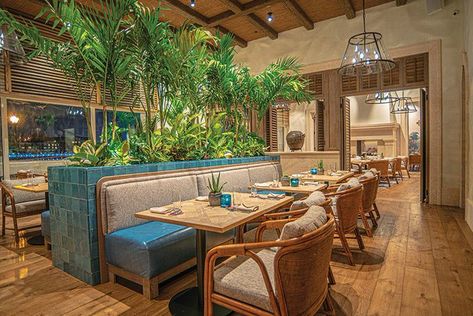 Designed by Patrick Sutton, Maximón exudes sophistication w/stone, wood & marble details amid lush greenery. Feast on an assortment of ceviches, fajitas,Tequila flights, & tortillas. Diners can also enjoy the restaurant’s Spanish-style courtyard w/seating, fountains & bar.  #maximonrestaurant #patricksuttondesign #interiors #homeanddesigndc Simple Restaurant Design, Upscale Mexican Restaurant Design, Spanish Style Restaurant, Spanish Restaurant Aesthetic, Spain Restaurant Interior, Spanish Tapas Restaurant Design, A&p Spanish Bar, Spanish Style Courtyard, Spanish Aesthetic