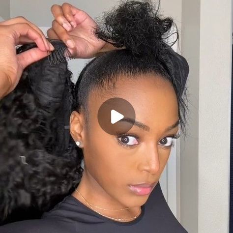 Professional Lace Wig Store on Instagram: "style is a half-uphalf-down ponytail using half wig🥰🥰    𝗖𝗵𝗲𝗰𝗸 𝘁𝗵𝗲 𝗯𝗶𝗼 𝗹𝗶𝗻𝗸 𝗼𝗿 𝗖𝗼𝗺𝗺𝗲𝗻𝘁 “𝗹𝗶𝗻𝗸”for#halfwig ---- 🦋🦋All #laceclosure & #lacewigs & #hairbundle 20% Off Now!!  Tiktok @lavishlana   . 👉 DM for wholesale business 💛 www.sogoodhair.com . . #gluelessfrontal #lacefrontals #customwigunit #transparentlacefrontal #blackgirlsrock #wigtutorials #blackgirlsmagic #wiglife #boblife #wigslayer #atlantastylist #bobseason #wigslay #AtlantaHairStylist #frontalwig #frontalsewin #malaysianvirginhair #humanhair #besthairvendor #wiginstall #wiginspiration #wiginspirations #bangwig #wigs #sogoodhair" How To Do A Half Up Half Down Ponytail, Half Up Half Down Hair With Wig, Wig Into Ponytail, Half Up Half Down With Wig, Half Wig Half Up Half Down, Half Wigs Hairstyles, Half Up Half Down Half Wig, Half Up Half Down Curly Bob, Up And Down Ponytail