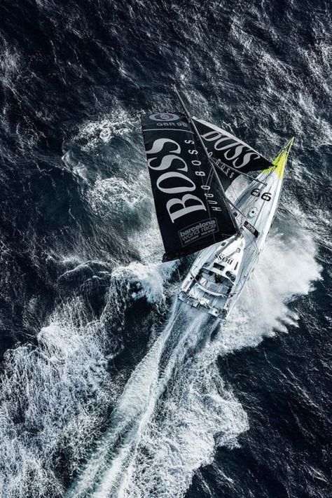 sailseaplymouth: “ Hugo Boss, by Mark Lloyd. Alex Thomson and Pepe Ribes are currently preparing for the Barcelona World Race, a double-handed, non-stop circumnavigation of the globe, which starts on New Year’s Eve. ” Volvo Ocean Race, Off Road Camper, Sailing Vessel, Yacht Life, Boats Luxury, Boat Race, Aerial Photo, Windsurfing, Sailing Yacht