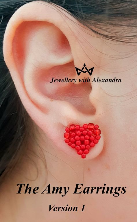 Beads Heart Tutorial, Seed Bead Stud Earrings, Seed Bead Heart, Pearl Necklace Tutorial, Beads Jewelry Making Tutorials, Beaded Stud Earrings, Diy Jewelry Set, Beaded Heart, Beaded Earrings Tutorials