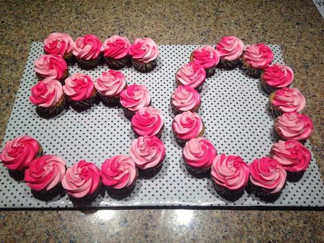 50th Birthday Cupcakes, Rose Gold Flower, Number Cakes, Flower Cupcakes, Mom Birthday, Birthday Cupcakes, Cakes And More, 50th Birthday, Party Planning