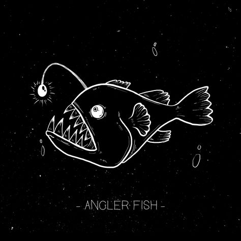 Fish With Light On Head Drawing, Angler Fish Drawing Cute, Angler Fish Drawing Easy, Fish With Light On Head, Lantern Fish Drawing, Lantern Fish Tattoo, Deep Sea Fish Drawing, Anglerfish Drawing, Cute Angler Fish