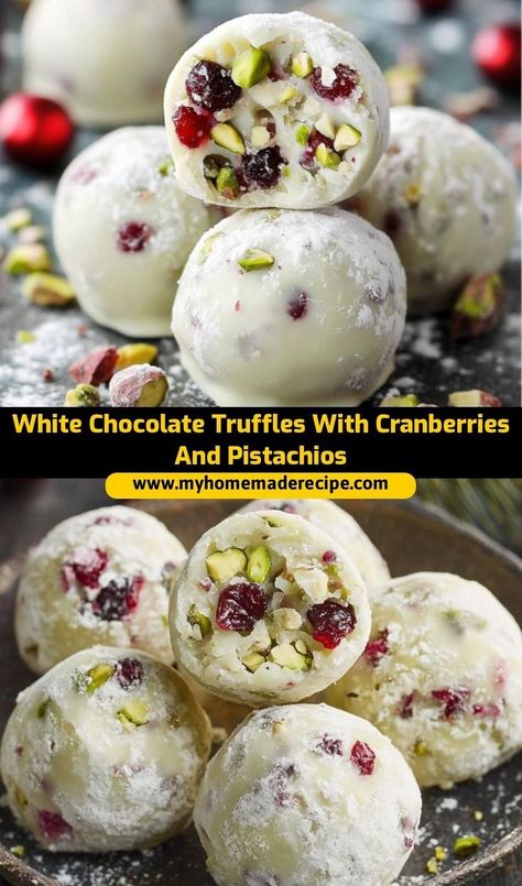 These white chocolate truffles with cranberries and pistachios are the best truffles for a festive dessert. Sweet, creamy, and packed with tart cranberries and crunchy pistachios, they’re the ultimate truffles for holiday gatherings Best Truffles, White Chocolate Truffles, Festive Appetizers, Cranberry Pistachio, Dessert Spread, Christmas Tray, Festive Desserts, Halloween Recipes, Dried Cranberries