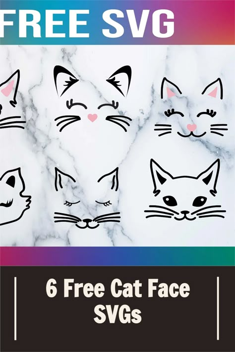 Free Cat Face Svg Files For Cricut, Pocket Animal Svg, Cats Svg Free, Cat Face Svg Free, Cat Cricut Ideas, Cat Face Silhouette, Cute Animal Svg Free, Cricut Cat Designs, Cricut Cat Project