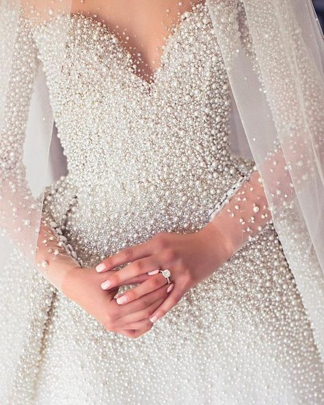 33 Breathtakingly beautiful wedding gowns with amazing details Plunging Neckline Wedding Dress, Pearl Wedding Dress, Preowned Wedding Dresses, Long Sleeve Wedding Dress Lace, Stunning Wedding Dresses, A Wedding Dress, Wedding Dresses For Sale, Wedding Dress Couture, Long Sleeve Wedding