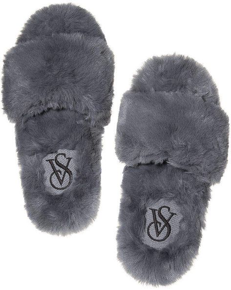 Victorias Secret Faux Fur Slipper Fuzzy Slides, Floral Slippers, Striped Slippers, Pom Pom Slippers, Grey Slippers, Victoria Secret Shoes, Victoria Secret Outfits, Dr Shoes, Faux Fur Slippers