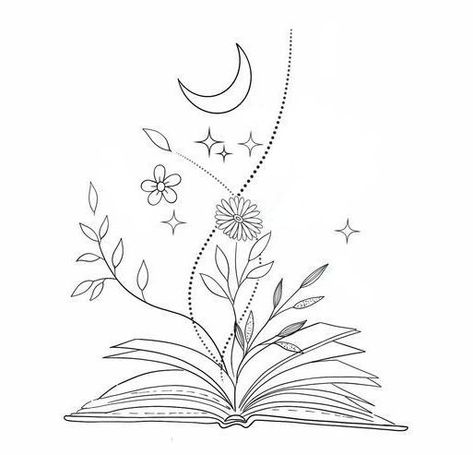 Flowers Coming Out Of Book Tattoo, Fineline Book Tattoo, Book Flower Tattoo, Book Inspired Tattoos, Tree Frog Tattoos, Bookish Tattoos, Nouveau Tattoo, Bestie Tattoo, Ear Tattoo Ideas