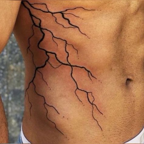 Men’s Rib Cage Tattoo, Male Ribcage Tattoo, Man Rib Tattoo, Mens Rib Tattoo Ideas Unique, Lighting Tatoos Men, Vain Tattoo Ideas, Man Back Tattoo Ideas, Rib Tats For Guys, Men’s Tattoos With Meaning