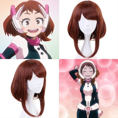 Comfortable MHA Uravity, Ochaco Uraraka, Cosplay wig, made of heat resistant and breathable material. Easy to style and clean. Perfect for wearing to anime conventions like Comic Con, Anime Expo, and can even be worn as a Halloween costume. Great for MHA themed parties and events. Click on link to view item! Halloween Costume For Brown Hair, Ochako Uraraka Costume, Easy Anime Cosplay Ideas, Brown Hair Cosplay, Ochako Cosplay, Short Brown Wig, Easy Anime Cosplay, Uraraka Cosplay, Short Wavy Wig