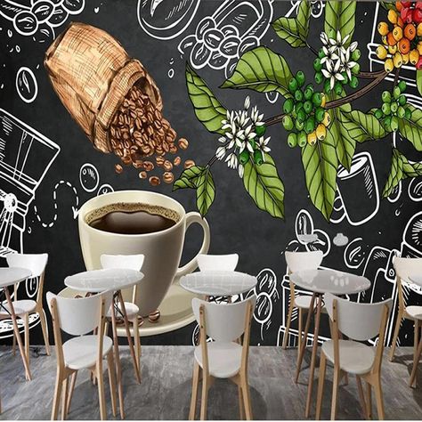 Custom 3D Mural Wallpaper Coffee Beans Fruits Painting Blackboard Poster for Restaurant Cafe Drink Bar Background Wall Decor,400(W)×280(H)cm - - AmazonSmile Poster For Restaurant, Office Feature Wall, Fruits Painting, Painting Wall Mural, Wallpaper Coffee, Mural Cafe, 3d Wallpaper Mural, 3d Mural, Cafe Wall Art