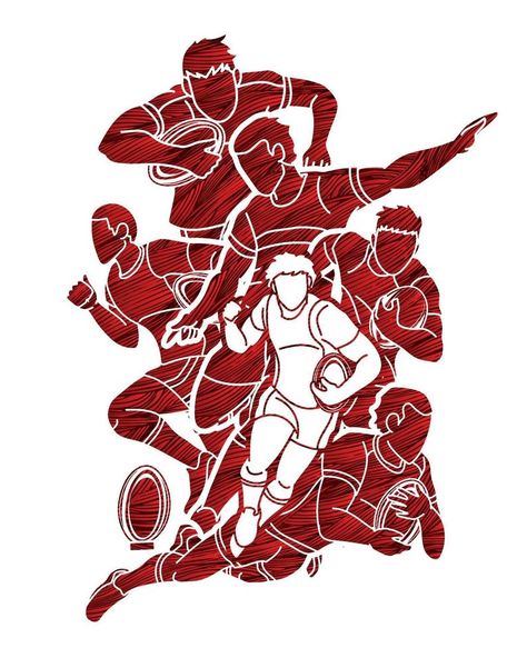 Rugby Players Action Designed Using Grunge Brush Basketball Female, Rugby Illustration, Rugby Photography, Rugby Art, Basketball Women, Nativity Coloring Pages, Rugby Design, Action Pose, Sport Illustration