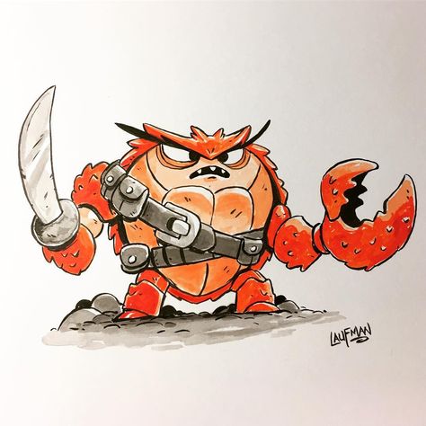 1,679 Likes, 5 Comments - Derek Laufman (@dereklaufman) on Instagram: “Inktober Day 28 - Captain Red Claw terrorizes the seas of RuinWorld. Purchase Inktober original art…” Derek Laufman, Crab Art, Traditional Ink, 카드 디자인, Ink Drawings, Game Character Design, Creature Concept Art, Creature Concept, 영감을 주는 캐릭터