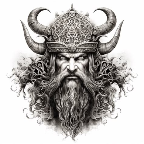 Odin Tattoo Design, Odin Tattoo, Skull Warrior, Norse Mythology Tattoo, Celtic Tattoo Designs, Warrior Design, Tool Tattoo, Vikings Tattoo, Brush Procreate