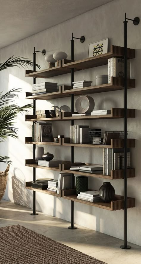 Shelves Decoration, Salas Living Room, Shelving Design, Home Library Design, Japanese Interior, Furniture Details, Home Office Design, Twitter Instagram, Wall Shelves