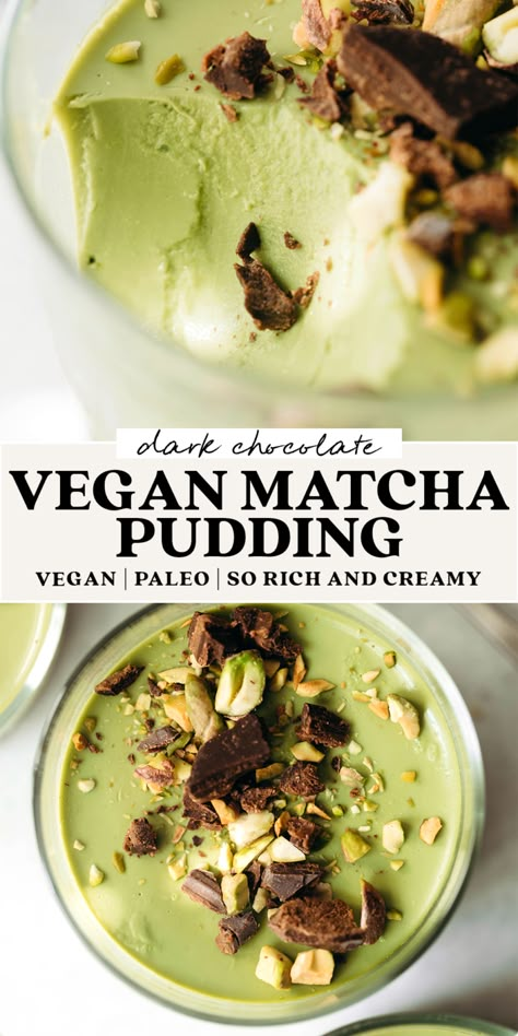 Rich and creamy matcha pudding with a dark chocolate hazelnut ganache layer underneath. Easy, vegan, and paleo-friendly! Match Recipes, Sweet Alternatives, Weird Recipes, Hazelnut Ganache, Matcha Vegan, Creamy Matcha, Matcha Mousse, Matcha Pudding, Matcha Green Tea Recipes