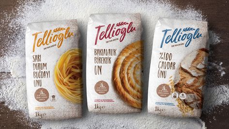 Tellioğlu Flour Packaging on Behance Pouches Design, Flour Packaging, Oats Snacks, Rice Packaging, Bread Packaging, Supermarket Design, Food Branding, Cookie Packaging, Motion Graphics Design