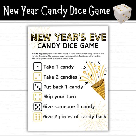 Printable New Years Eve Games, New Years Party Games, Candy Dice Game, New Years Eve Games, Party Games For Kids, New Year Coloring Pages, Eve Game, Games Printable, Fun Party Games