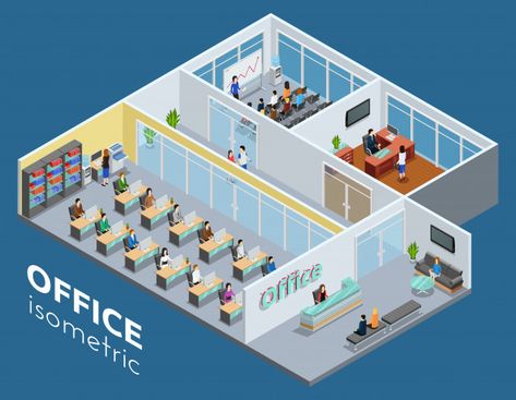 Office Isometric, Interior Design Vector, Office Illustration, Office Space Planning, Reception Layout, Office Floor Plan, Conference Hall, Interior View, Hotel Reception