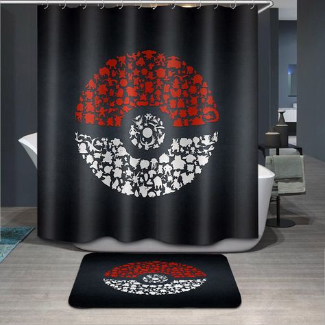 Pokemon Bathroom, Gaming Bedroom Ideas, Boys Room Curtains, Rideaux Shabby Chic, Pokemon Room, 3d Pokemon, Extra Long Curtains, Extra Long Shower Curtain, Bathroom Shower Curtain Sets