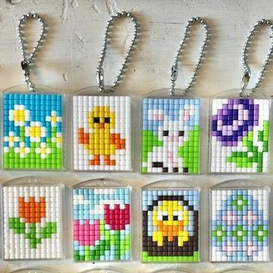 Pixel Art Keychain, Pixel Keychain, Diamond Keychain, Tiger Keychain, Easy Perler Beads Ideas, Viborg, Pony Bead Patterns, Easter Banner, Abstract Art Painting Diy