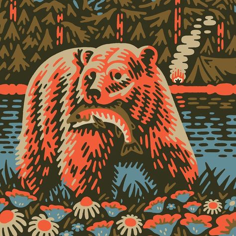 Brett Stenson on Instagram: “🔶 BEAR COUNTRY 🔶 Snippet of a super fun thing for my friends at @gallerynucleus Work in progress of course but stoked so far...” Arte Peculiar, Bear Art, Arte Animal, Work In Progress, Pretty Art, Linocut, Animal Art, Art Inspo, Cute Art