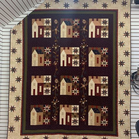 Kim Diehl Quilts Free Pattern, Framed Quilt, Folk Art Quilts, Kim Diehl Quilts, Woodland Quilt, Wall Quilt Patterns, House Quilt Block, Free Quilting Patterns, Kim Diehl